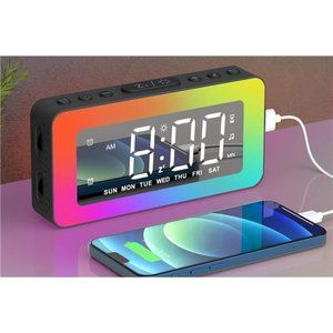 Kids Alarm Clock Bedroom Mirrored Digital 8 RGB Night Lights 0%-100% Dimmable
